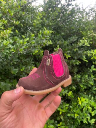 Botina F-1000 Nobuck Café/Rosa Infantil